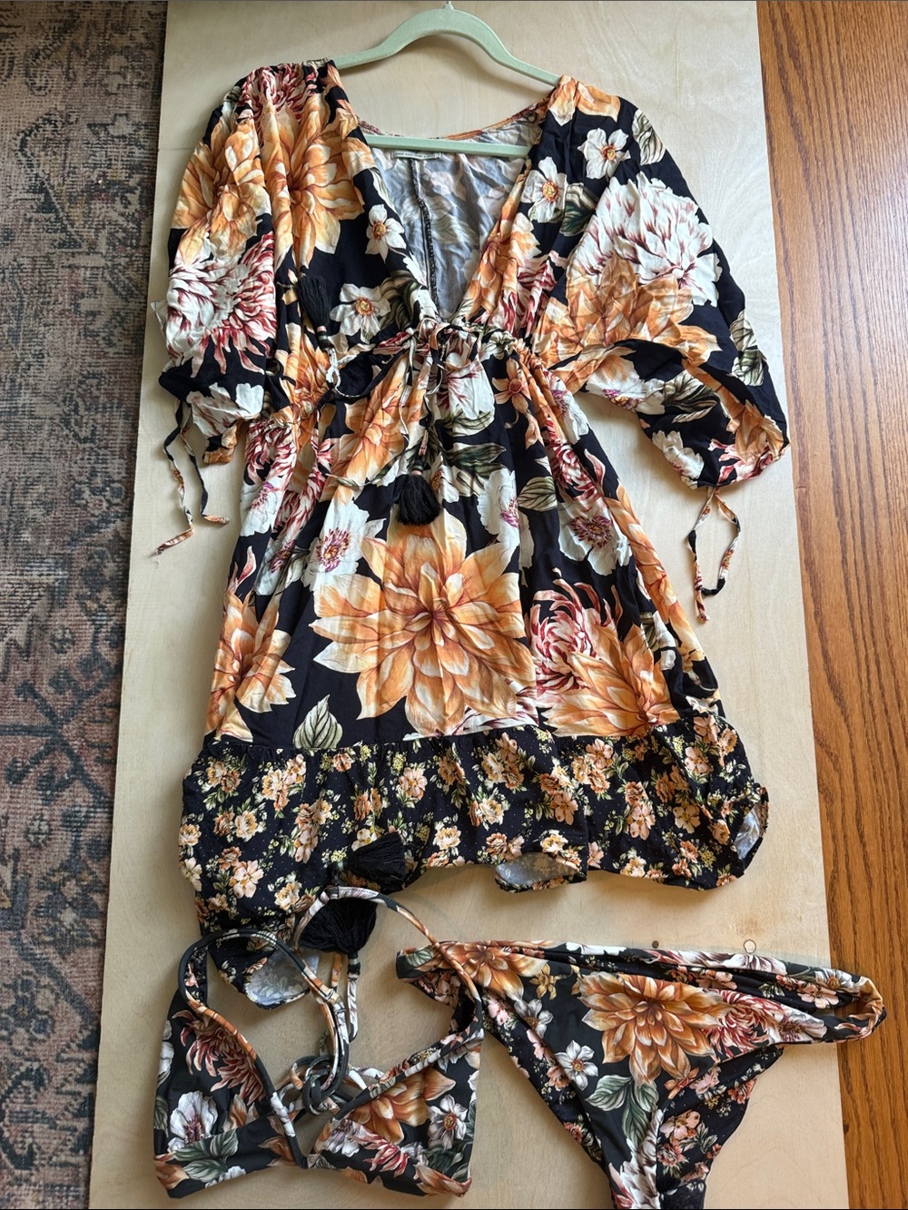 Maaji Black Floral Swim Coverup with Gold and Cream Blooms - Picture 1 of 3